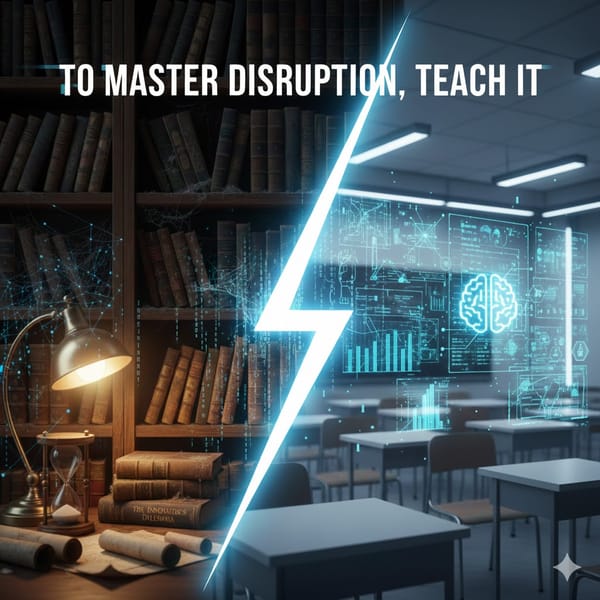 Old library bookshelf with classic books transitioning into a modern classroom