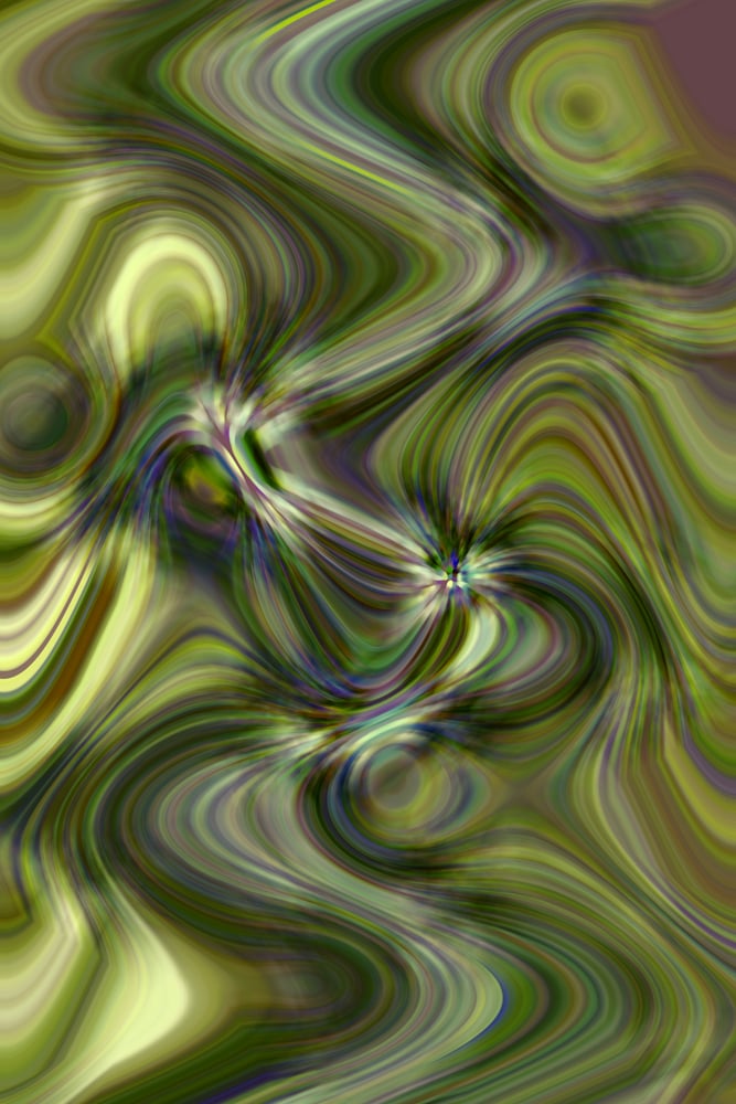 Predominantly green abstract radial blur of curvy waves for themes of confluence and transformation